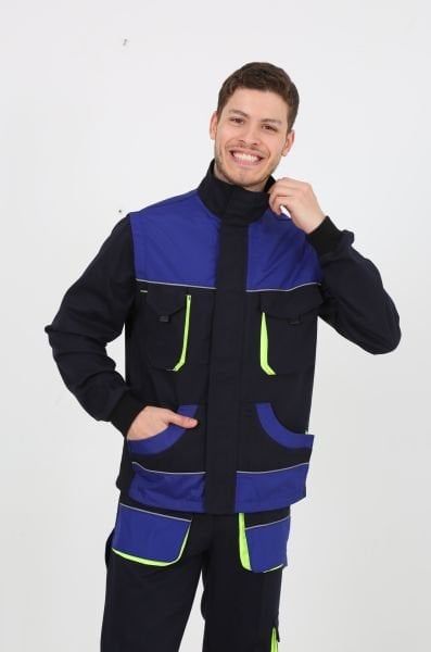 Modelli Çok Cepli Lacivert İşçi Takım Mont Pantolon (Kolu Çıkmalı Yelek)