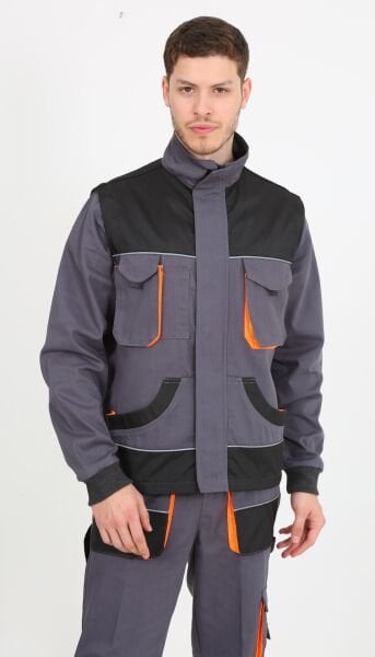 Modelli Çok Cepli Gri İşçi Takım Mont Pantolon (Kolu Çıkmalı Yelek)