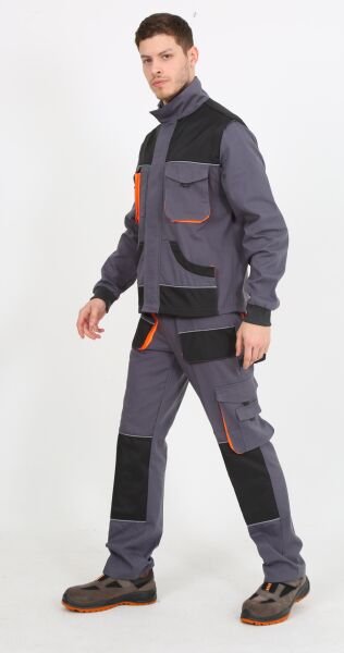 Modelli Çok Cepli Gri İşçi Takım Mont Pantolon (Kolu Çıkmalı Yelek)