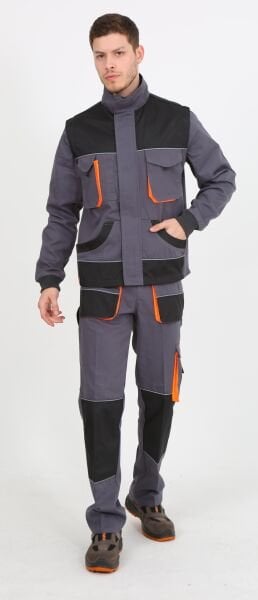 Modelli Çok Cepli Gri İşçi Takım Mont Pantolon (Kolu Çıkmalı Yelek)