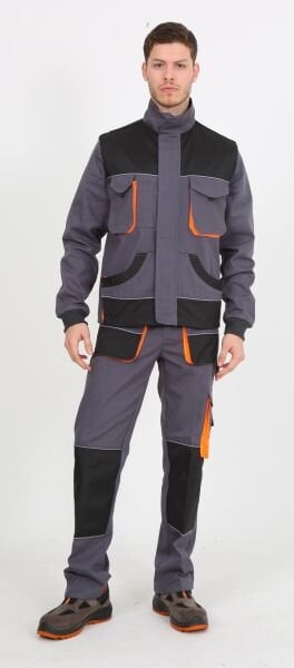 Modelli Çok Cepli Gri İşçi Takım Mont Pantolon (Kolu Çıkmalı Yelek)