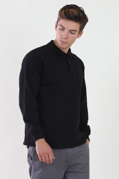 Polo Yaka İki İplik Siyah Sweatshirt iki İplik Şardonlu S - Siyah