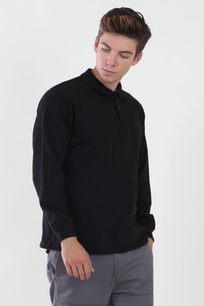 Polo Yaka İki İplik Siyah Sweatshirt iki İplik Şardonlu L - Siyah