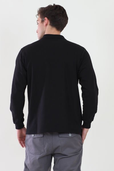Polo Yaka İki İplik Siyah Sweatshirt iki İplik Şardonlu XL - Siyah