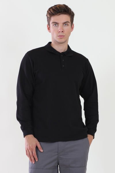 Polo Yaka İki İplik Siyah Sweatshirt iki İplik Şardonlu XL - Siyah