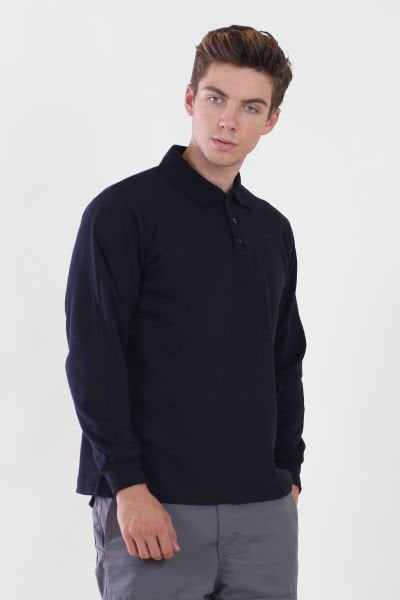 Polo Yaka Lacivert Sweatshirt iki İplik Şardonlu M - Lacivert