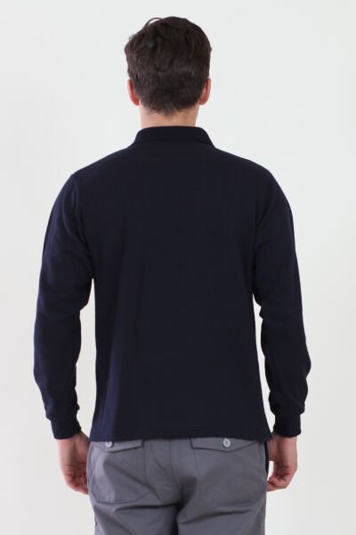Polo Yaka Lacivert Sweatshirt iki İplik Şardonlu L - Lacivert