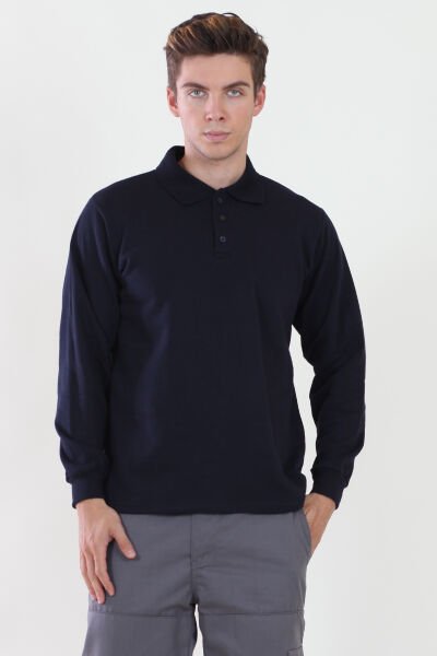 Polo Yaka Lacivert Sweatshirt iki İplik Şardonlu XL - Lacivert