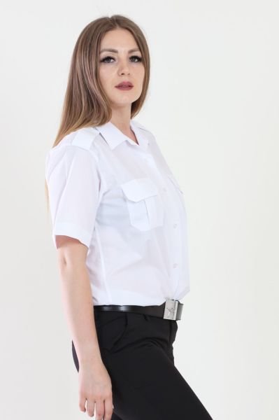 Bayan Apaç Yaka Beyaz Güvenlik Gömlek XS - Beyaz