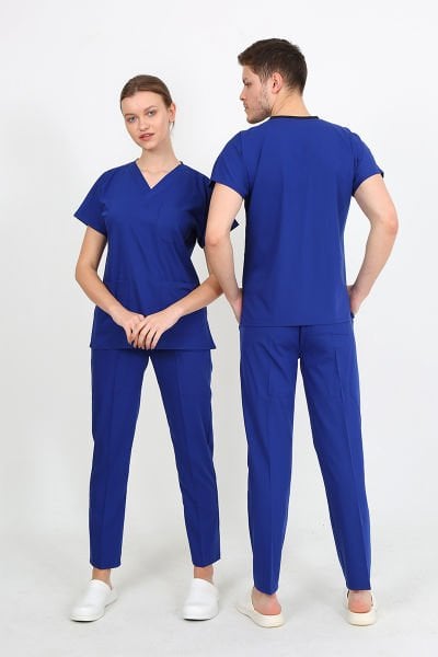 Premium Likralı Saks Mavi Cerrahi Takım Hemşire Doktor Forma Takım
