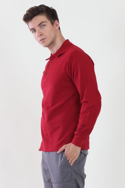 Polo Yaka Bordo Sweatshirt iki İplik Şardonlu S - Bordo