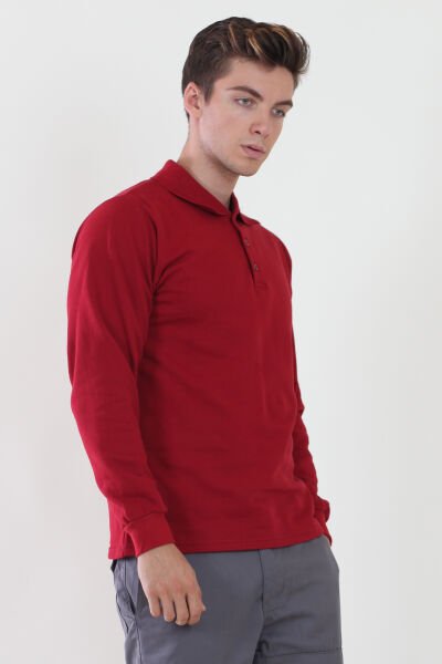 Polo Yaka Bordo Sweatshirt iki İplik Şardonlu XL - Bordo