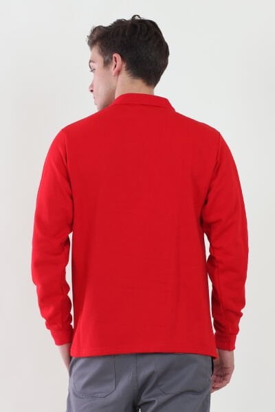 Polo Yaka Kırmızı Sweatshirt iki İplik Şardonlu M - Kırmızı