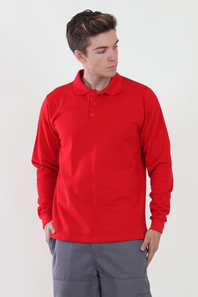 Polo Yaka Kırmızı Sweatshirt iki İplik Şardonlu M - Kırmızı