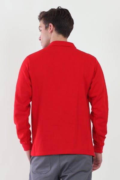 Polo Yaka Kırmızı Sweatshirt iki İplik Şardonlu L - Kırmızı