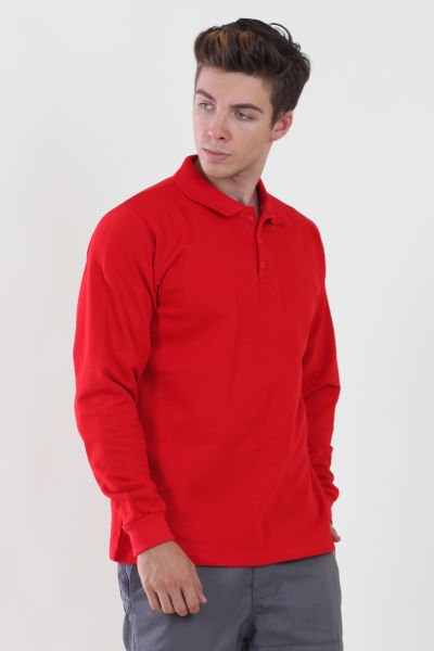 Polo Yaka Kırmızı Sweatshirt iki İplik Şardonlu XL - Kırmızı