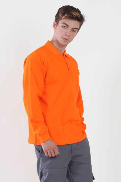 Polo Yaka Turuncu Sweatshirt iki İplik Şardonlu S - Turuncu