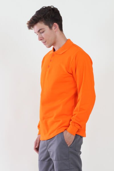 Polo Yaka Turuncu Sweatshirt iki İplik Şardonlu L - Turuncu