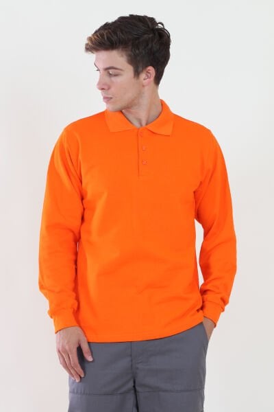 Polo Yaka Turuncu Sweatshirt iki İplik Şardonlu XL - Turuncu