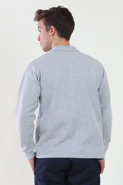 Polo Yaka Gri Melanj Sweatshirt iki İplik Şardonlu M - Gri Melanj