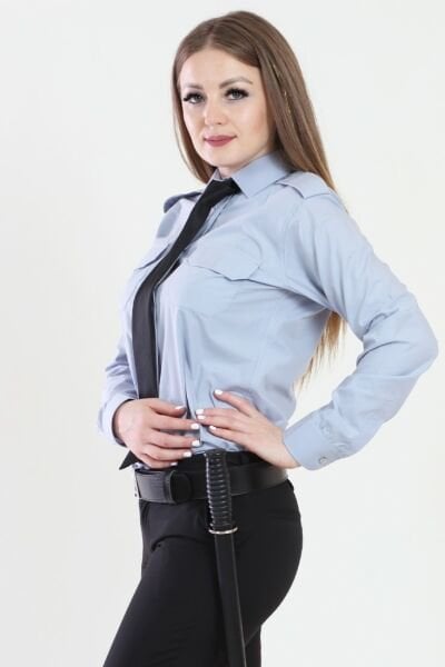 Bayan Kravat Yaka Gri Güvenlik Gömlek XS - Gri