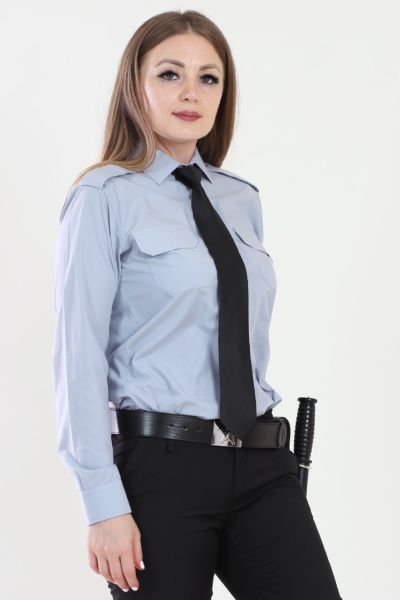 Bayan Kravat Yaka Gri Güvenlik Gömlek L - Gri