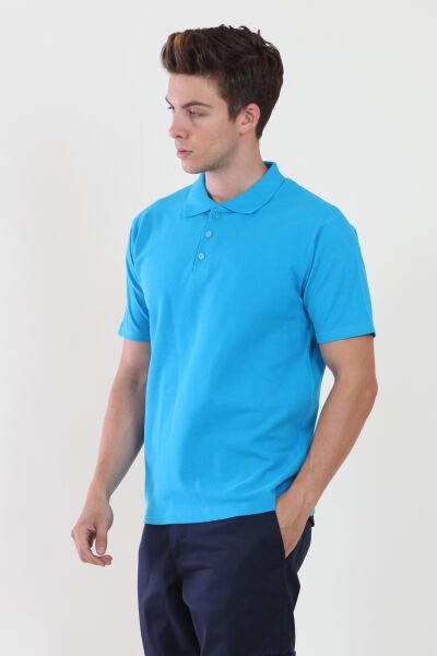 Polo Yaka Turkuaz Mavi Tshirt L - Turkuaz Mavi