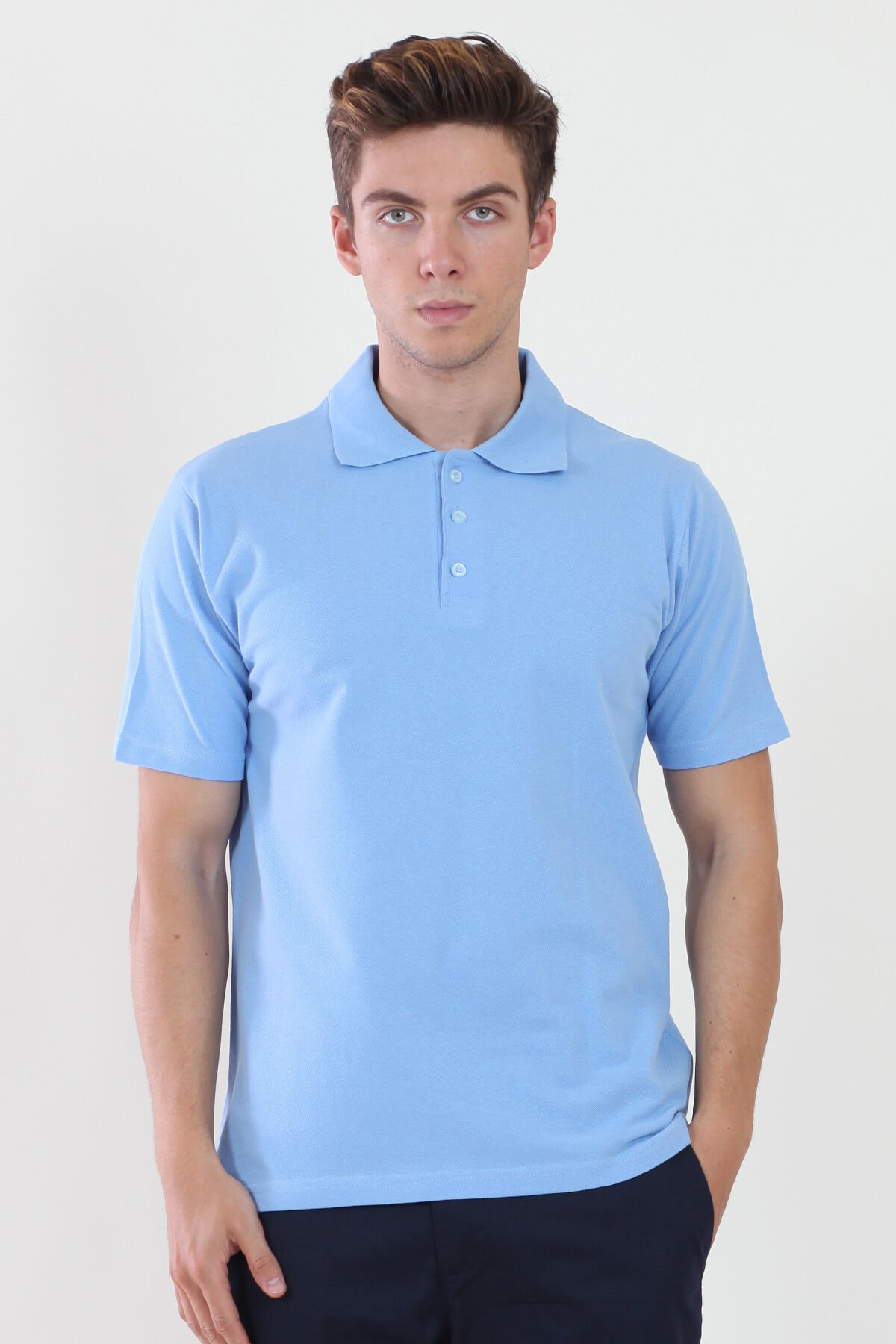 Polo Yaka Açık Mavi Tshirt L - Açık Mavi