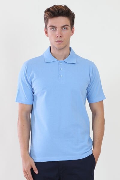 Polo Yaka Açık Mavi Tshirt L - Açık Mavi