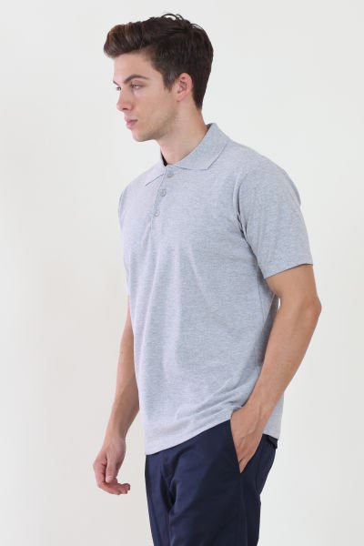 Polo Yaka Gri Melanj Tshirt L - Gri Melanj