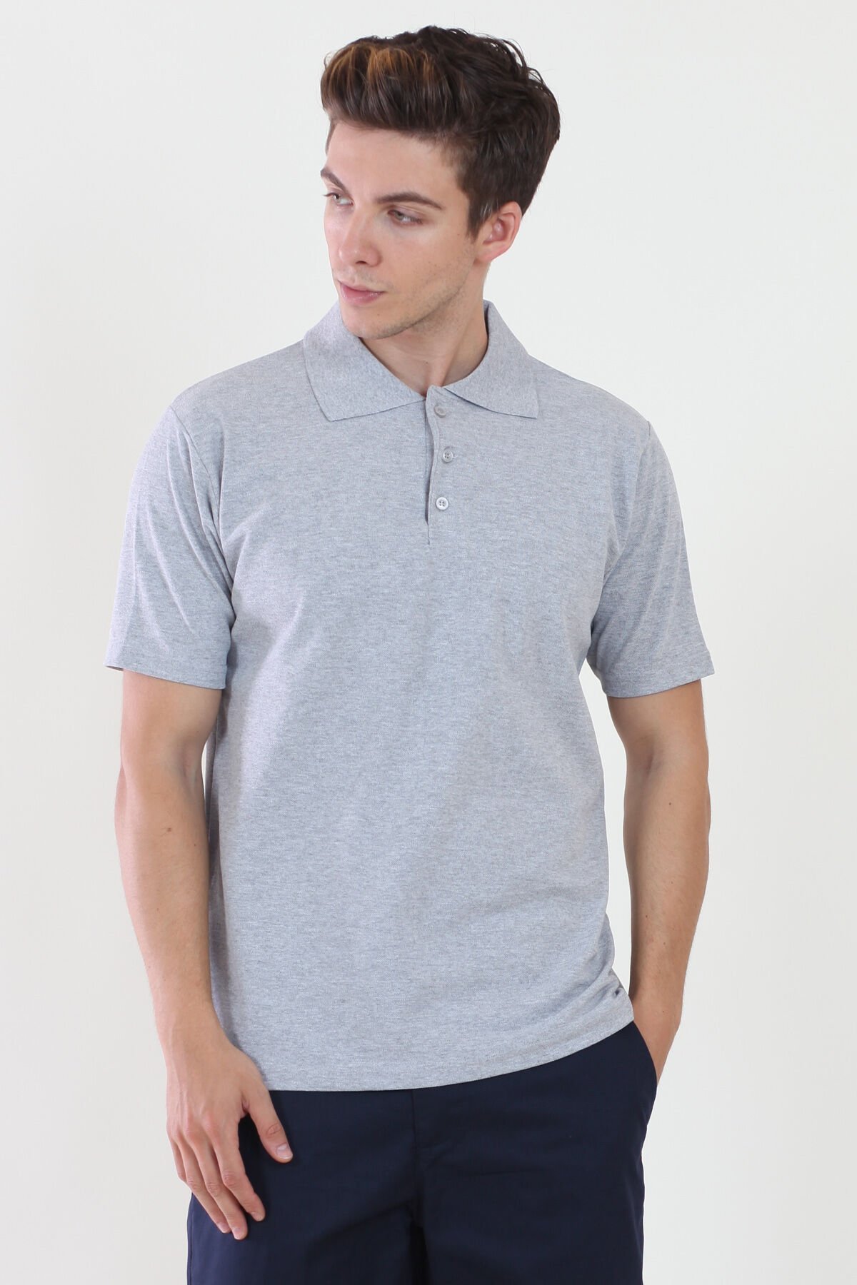 Polo Yaka Gri Melanj Tshirt XL - Gri Melanj