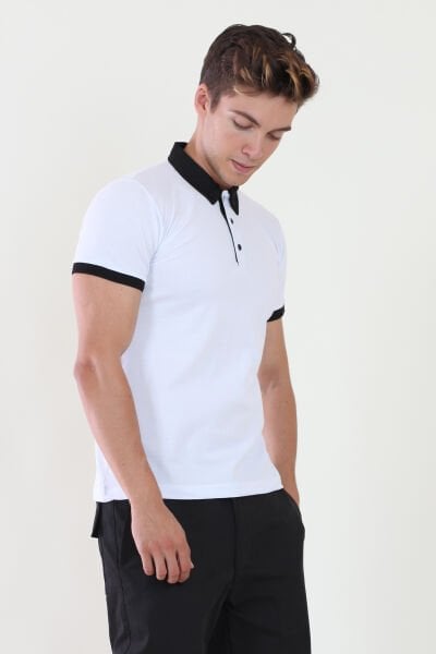 Polo Yaka Düğmeli Gömlek Yaka Modelli Tshirt M - Beyaz