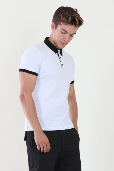 Polo Yaka Düğmeli Gömlek Yaka Modelli Tshirt L - Beyaz