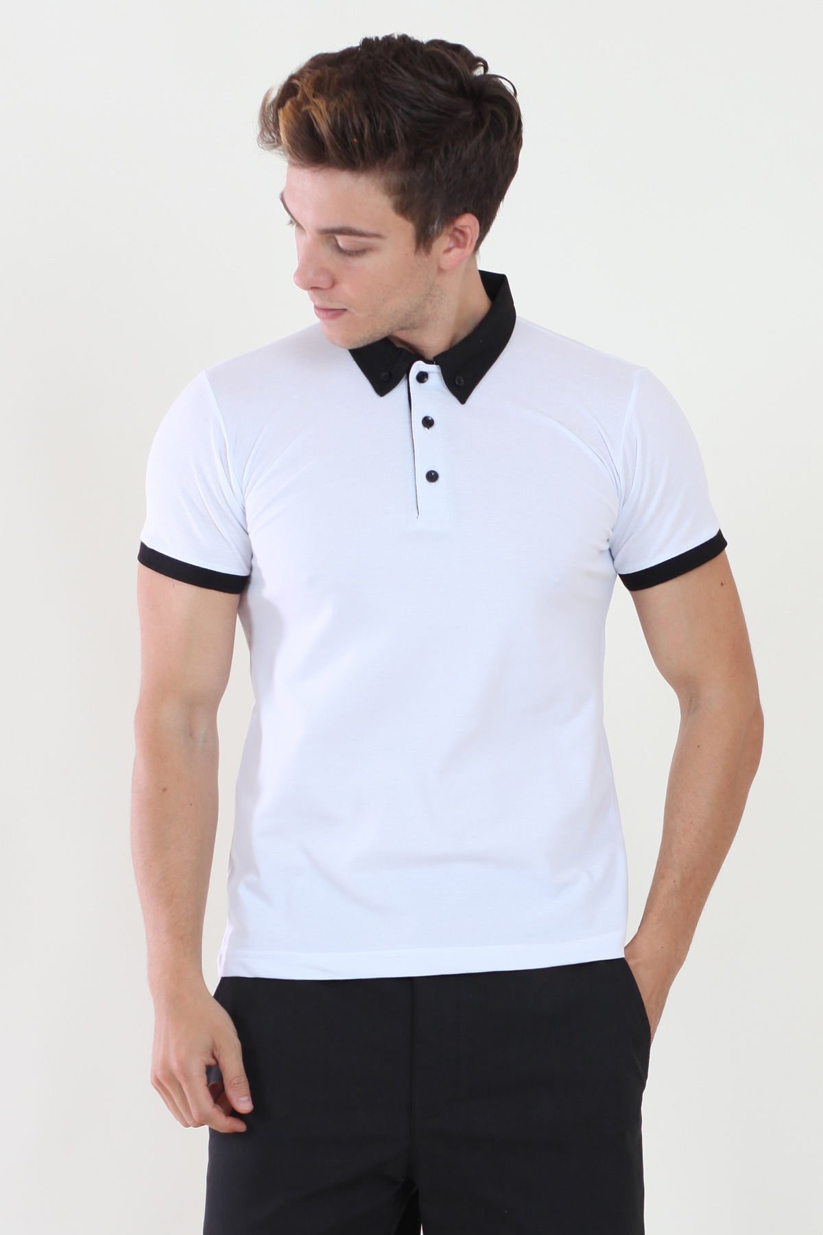 Polo Yaka Düğmeli Gömlek Yaka Modelli Tshirt L - Beyaz