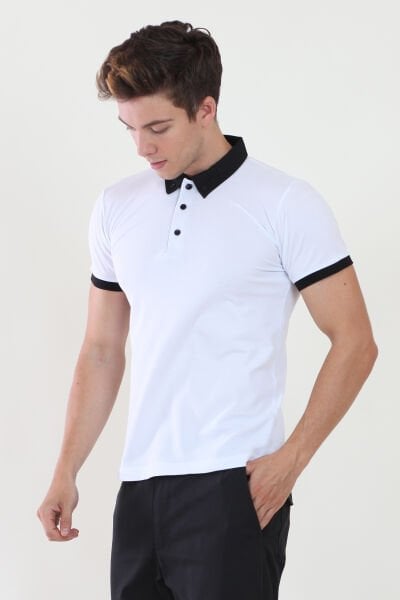 Polo Yaka Düğmeli Gömlek Yaka Modelli Tshirt XL - Beyaz