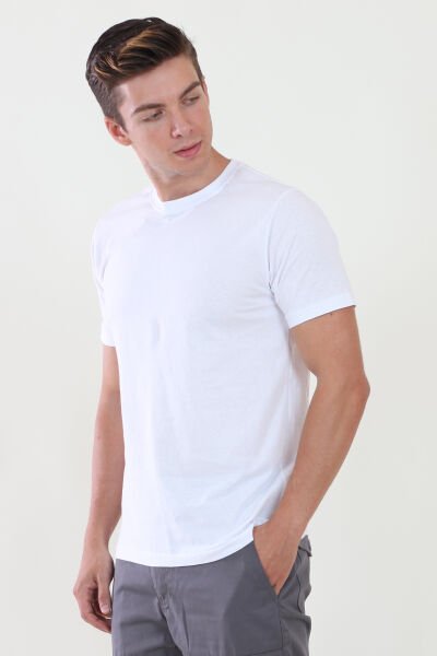 Bisiklet Yaka Beyaz Tshirt M - Beyaz
