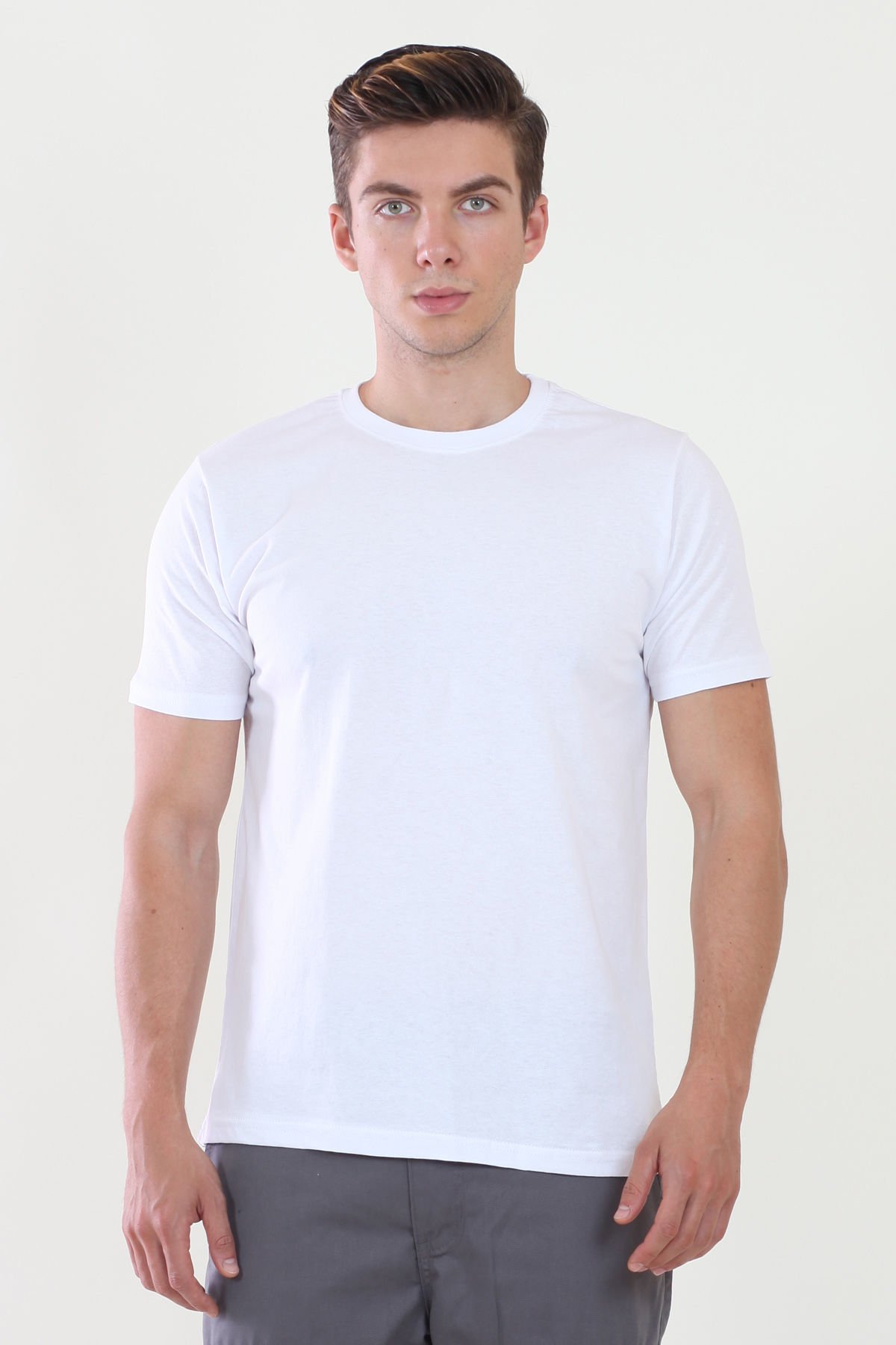 Bisiklet Yaka Beyaz Tshirt XL - Beyaz