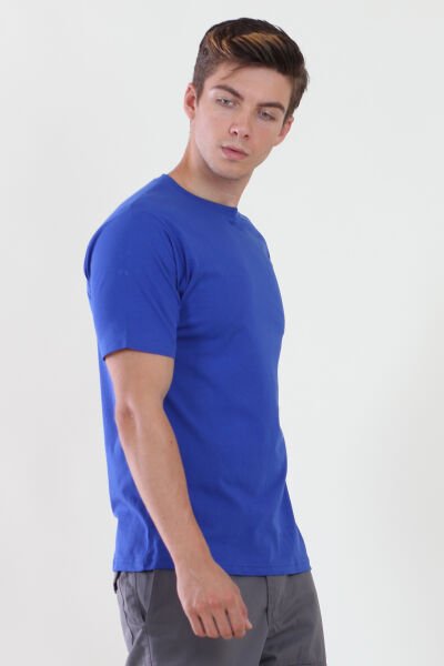 Bisiklet Yaka Saks Mavi Tshirt M - Saks Mavi
