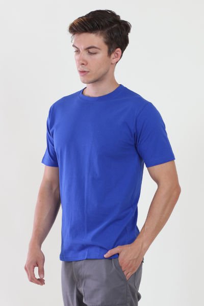 Bisiklet Yaka Saks Mavi Tshirt XL - Saks Mavi
