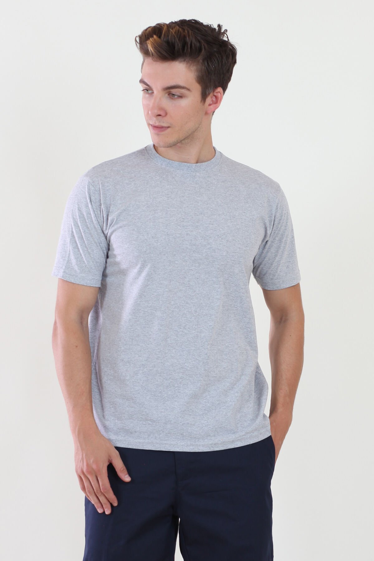 Bisiklet Yaka Gri Melanj Tshirt M - Gri Melanj