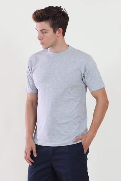 Bisiklet Yaka Gri Melanj Tshirt XL - Gri Melanj