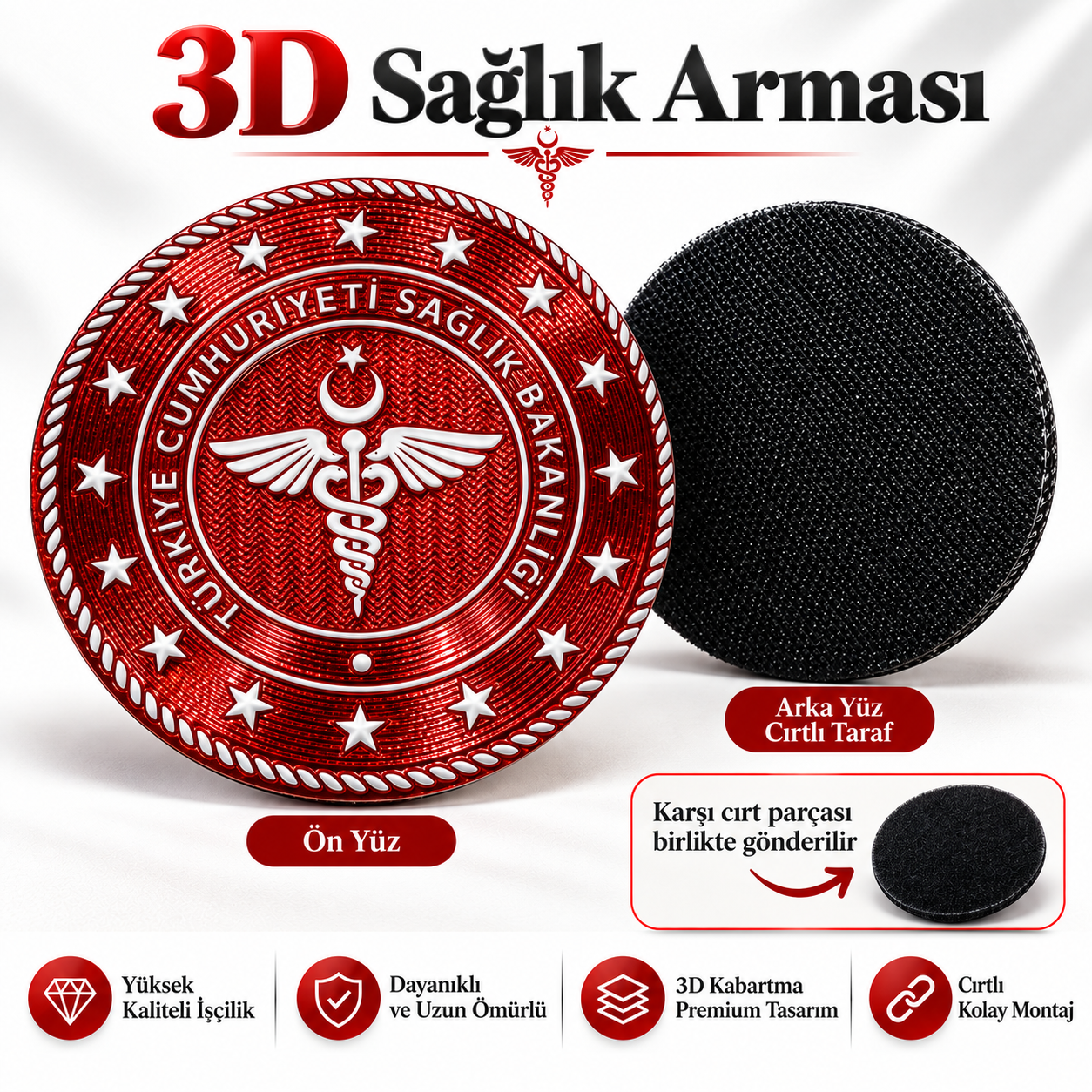3D Sağlık Bakanlığı Arması (Yuvarlak, 7*7, Arkası Cırtlı)