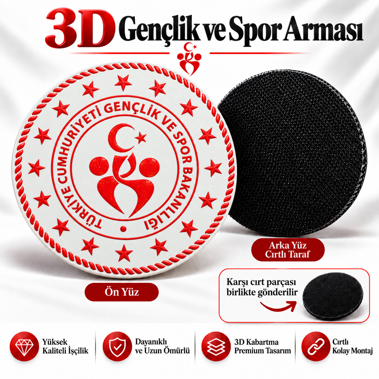 3D Gençlik ve Spor Bakanlığı Arması (Yuvarlak, 7*7, Arkası Cırtlı)