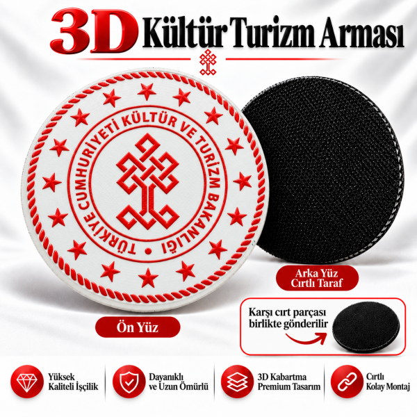 3D Kültür ve Turizm Bakanlığı Arması (Yuvarlak, 7*7, Arkası Cırtlı)