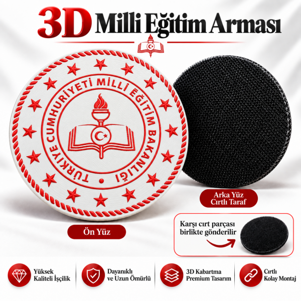 3D Milli Eğitim Bakanlığı Arması (Yuvarlak, 7*7, Arkası Cırtlı)