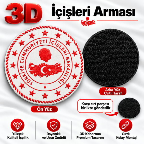 3D İçİşleri Bakanlığı Arması (Yuvarlak, 7*7, Arkası Cırtlı)