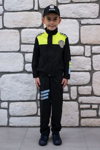 Çocuk Şahin Trafik Polisi Kıyafeti 9-10 yaş - Siyah