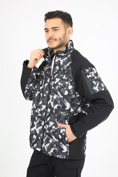 Softshell Kamuflaj Desenli Gri Siyah Mont Outdoor Mont