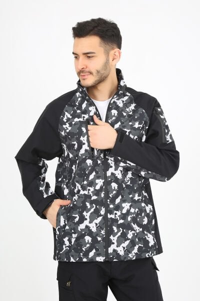 Softshell Kamuflaj Desenli Gri Siyah Mont Outdoor Mont