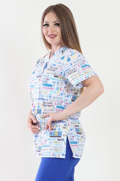V Yaka Nurse Desenli Üst Ceket XL - Desenli